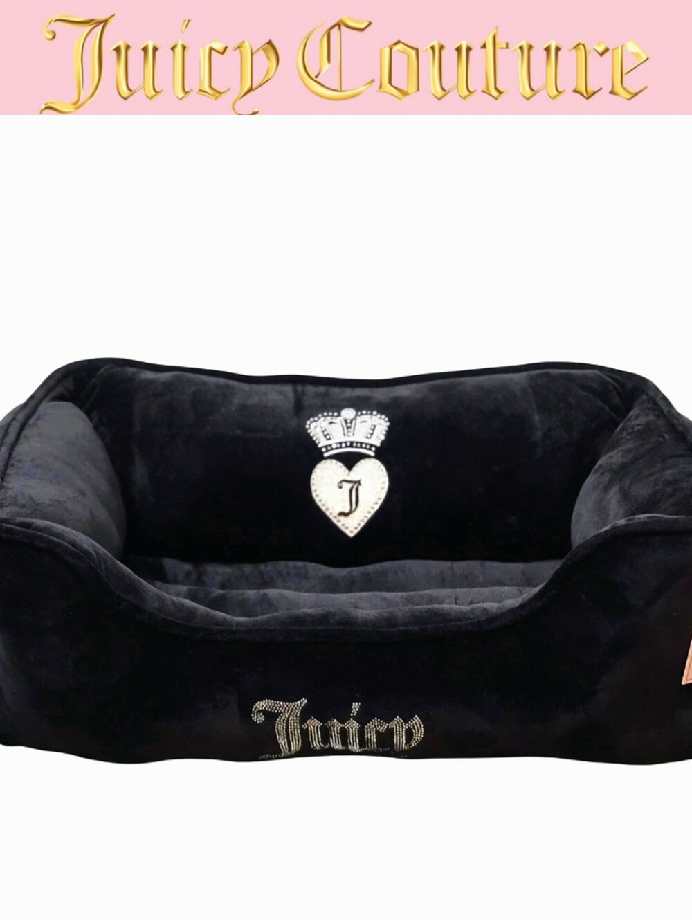 Juicy Couture Bling & Heart Crown Logo Plush Pet Lounger- Black
